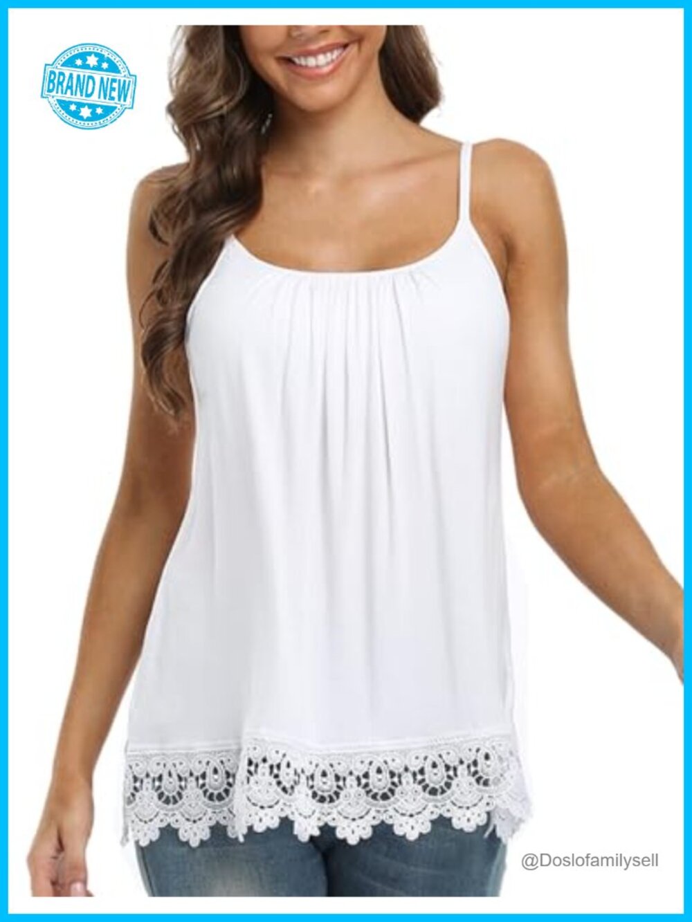 Women's Camisole with Built-in Bra Adjustable Strap Lace Trim Tank Top